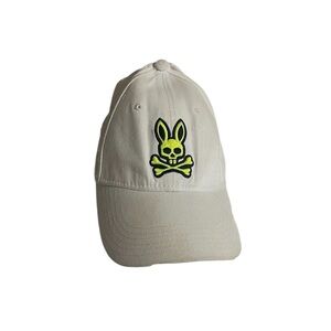 Psycho Bunny Embroidered Skull & Crossbones Hat Cap One Size White Adjustable